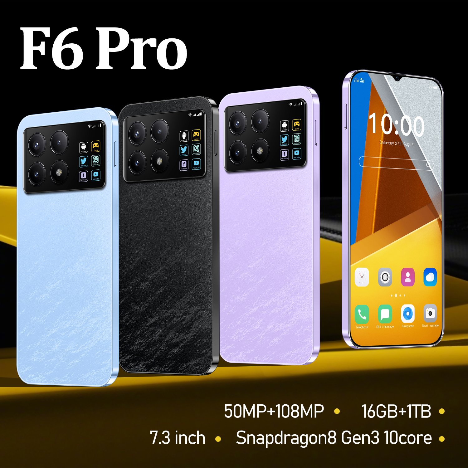 OEM Original F6 Pro Global 5G Unlocked Dual SIM Android Mobile Phone Deca Core CPU 108MP Rear Camera